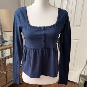 Frankee & Skylarr Navy Long Sleeve Square Neck Top NWT Lg